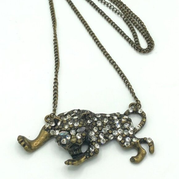 Vintage Jaguar Rhinestone Necklace - Picture 1 of 6